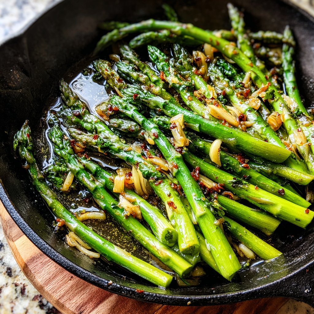 Grüner Spargel Pfanne Knoblauch